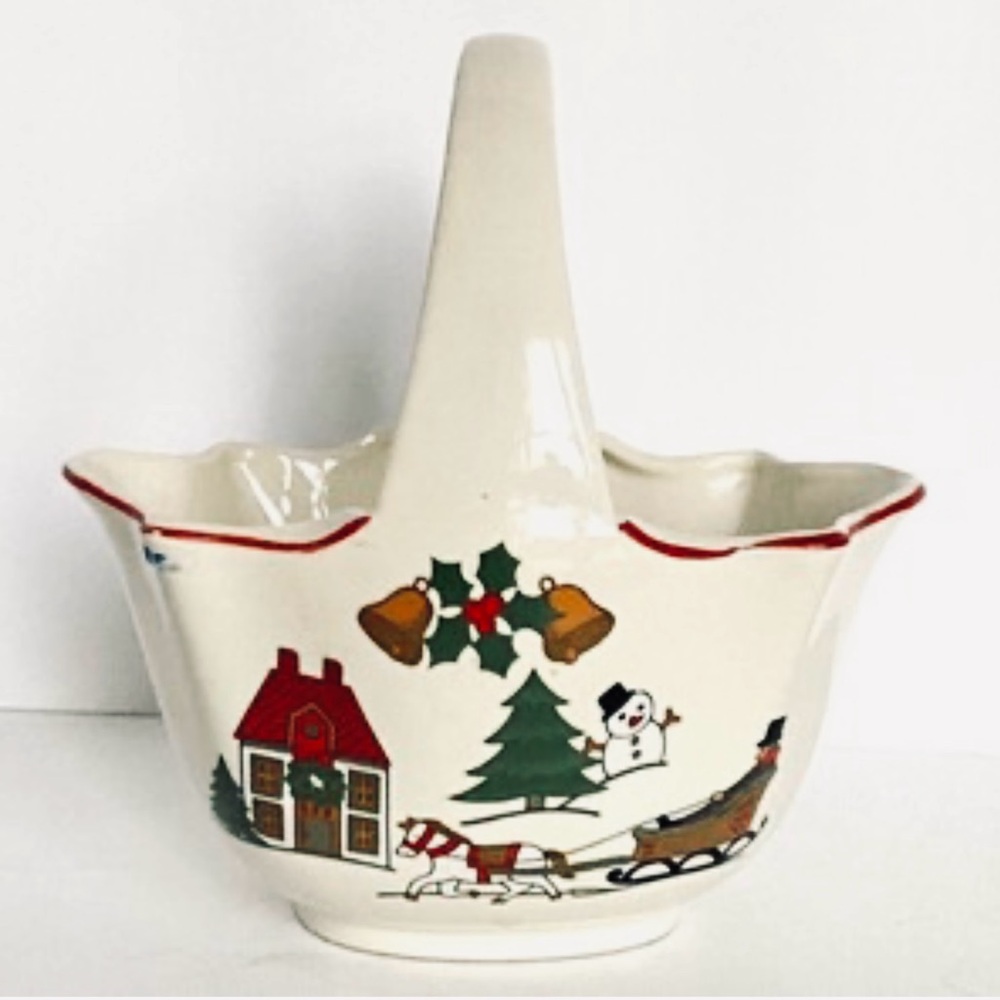 Joy of Christmas Ceramic Candy Bowl 6” x 6” Jamestown China Japan VTG 1980